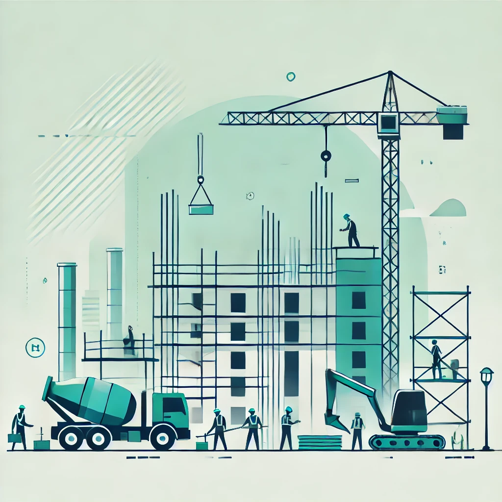 Travaux de gros œuvre sur un chantier de construction avec grue et ouvriers en activité - TDC à Cesson